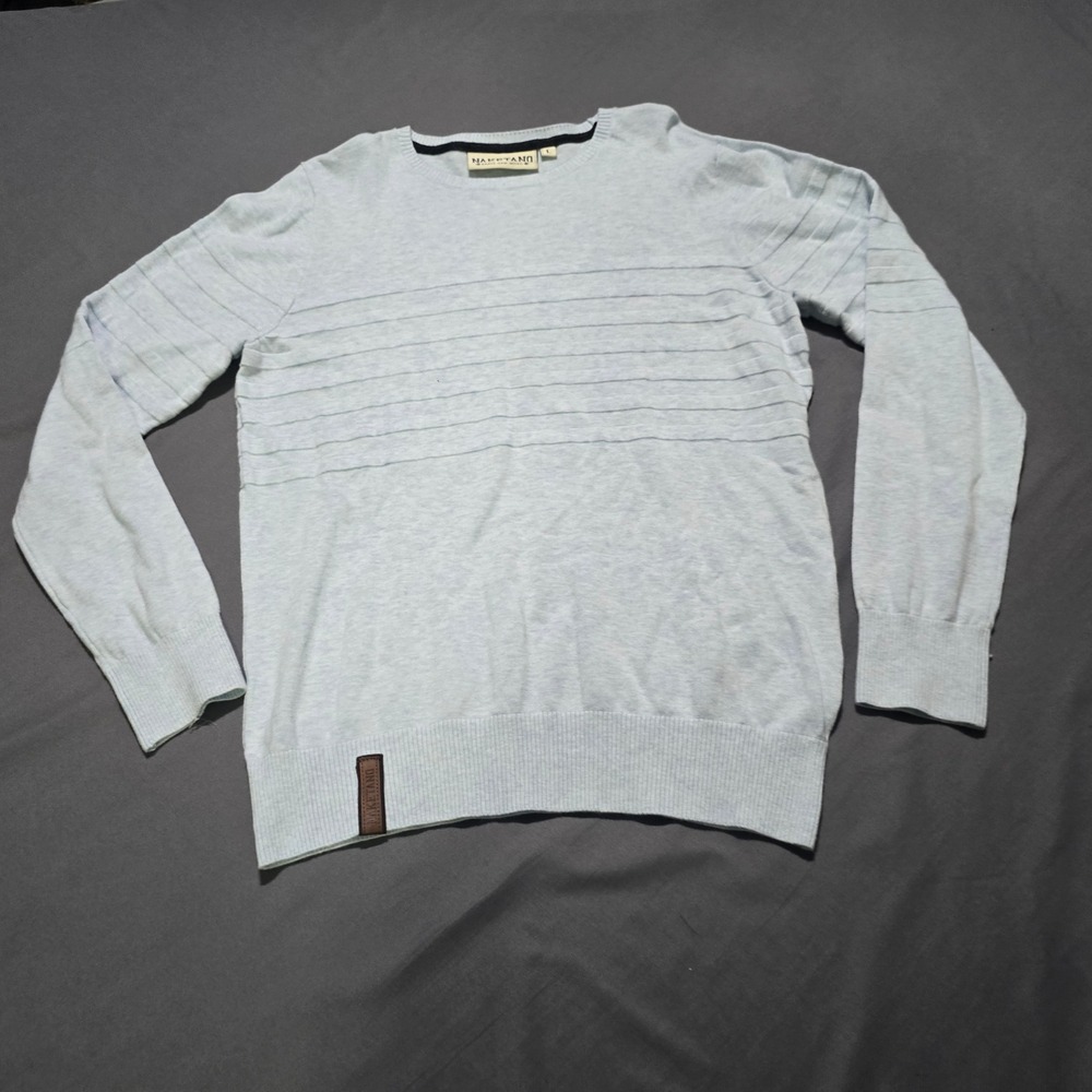 Naketano Sweater Mens Large Light Blue Cotton Textured Ribbed Crew Neck